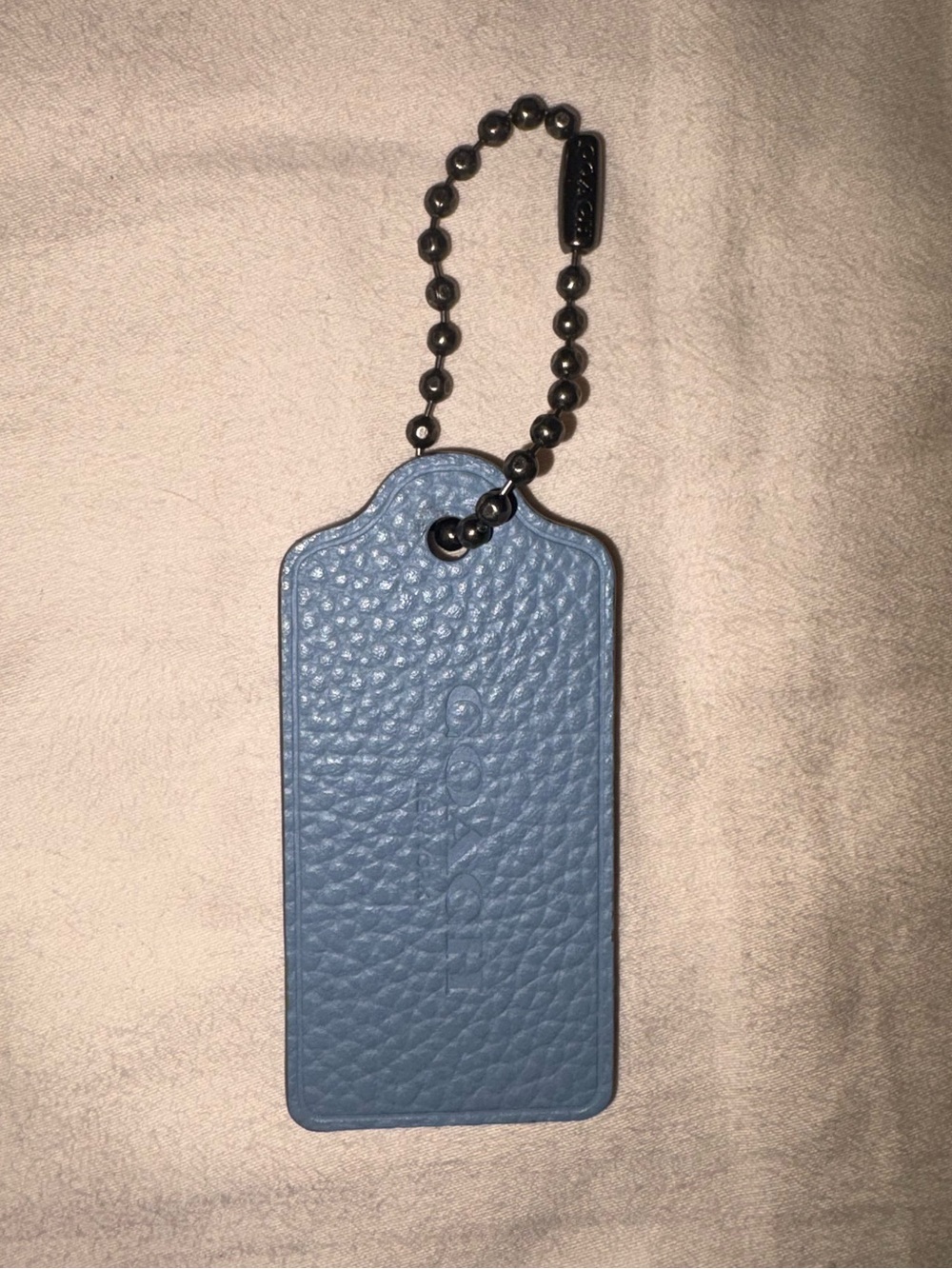 Coach Blue Pebbled Leather Hang Tag with Gunmetal Ball Chain
